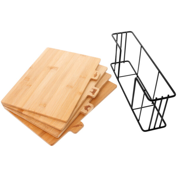 Zestaw 4 bambusowych desek do krojenia ze stojakiem 28 x 20 x 7cm