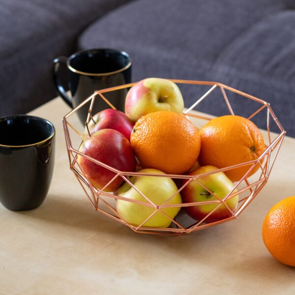 Kosz na owoce różowe złoto geometryczny 28 cm