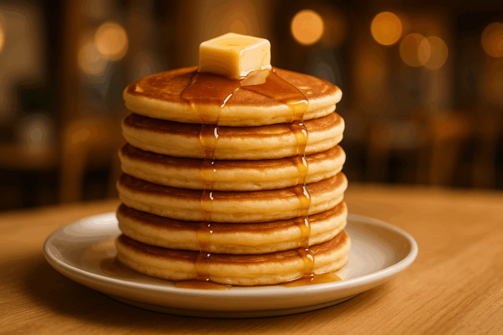 pancakes polane syropem klonowym z kostką masła