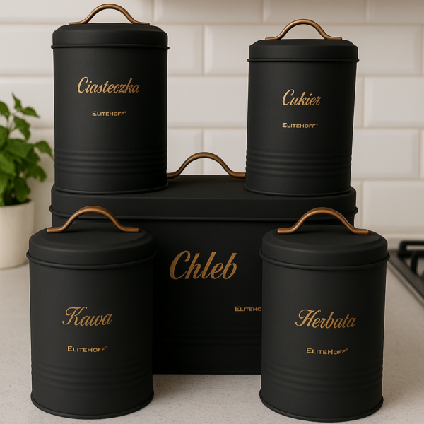 Chlebak i 4 pojemniki glamour czarny różowe złoto